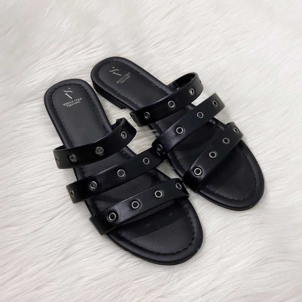 Simply Vera Wang Black Grommet 3 Strap Sandals